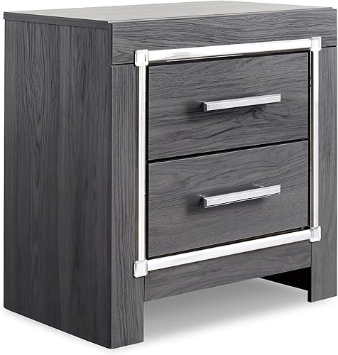 Signature Design by Ashley Lodanna Modern Glam - Mesita de noche con 2 cajones con opciones de carga USB e inalámbrica, 24.41 pulgadas de alto,