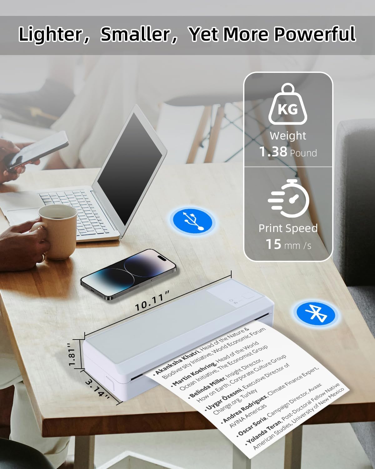 Portable Bluetooth Printer - Wireless Thermal Printer, Support Multi-Size Thermal Paper, Compatible with Android and iOS Phone & PC, 300DPI Inkless Printer for Travel, Office, School