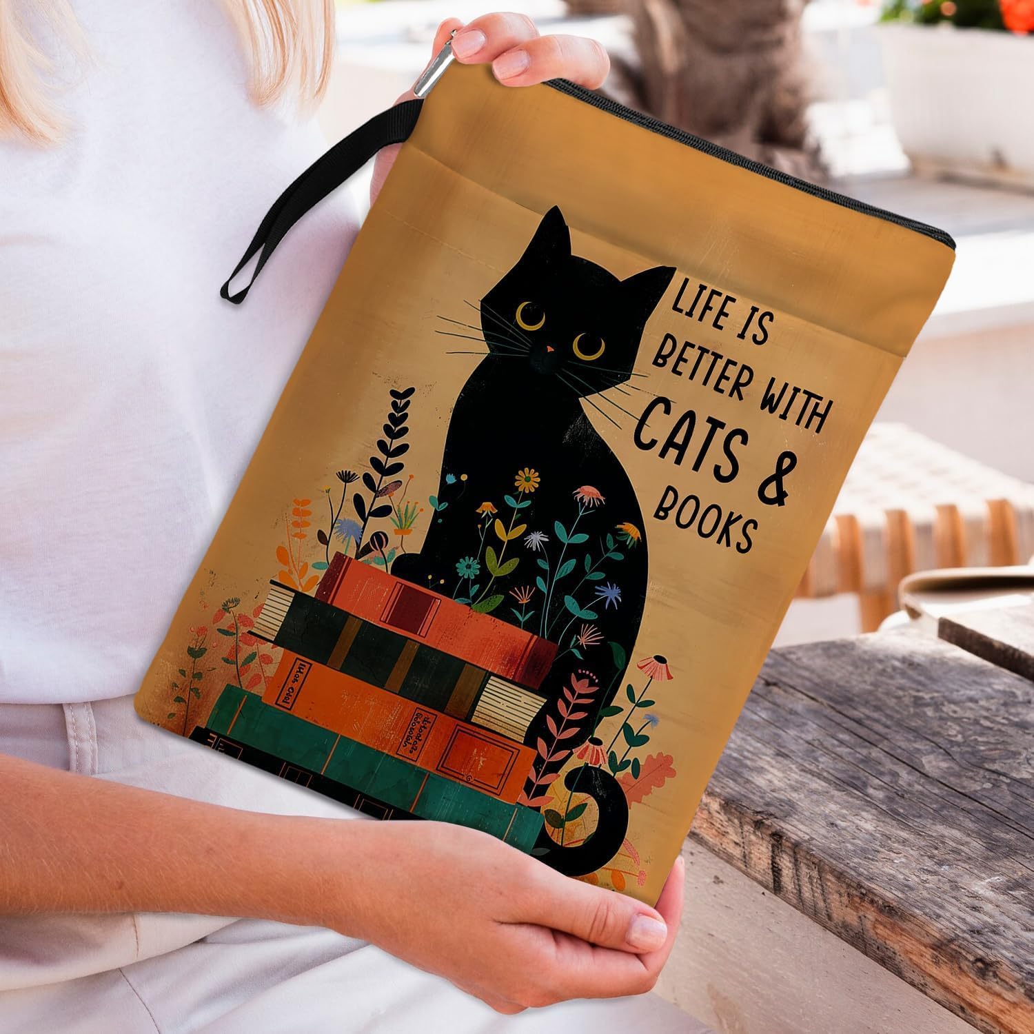 Funda para libro de gatos, fundas de libros para libros de tapa blanda, fundas para libros con cremallera, regalos para amantes de los gatos, regalos temáticos de gatos para mujeres, profesores, hija,