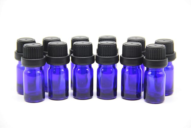 YIZHAO Essential Oil 10ml Cobalt Blue Sample Glass Bottle, Samll Sample Glass Vials Empty for Essential oil Diffuser,Massage,Beauty Oil Mix,Lab bottle with [Orifice Reducers] 12 Pcs