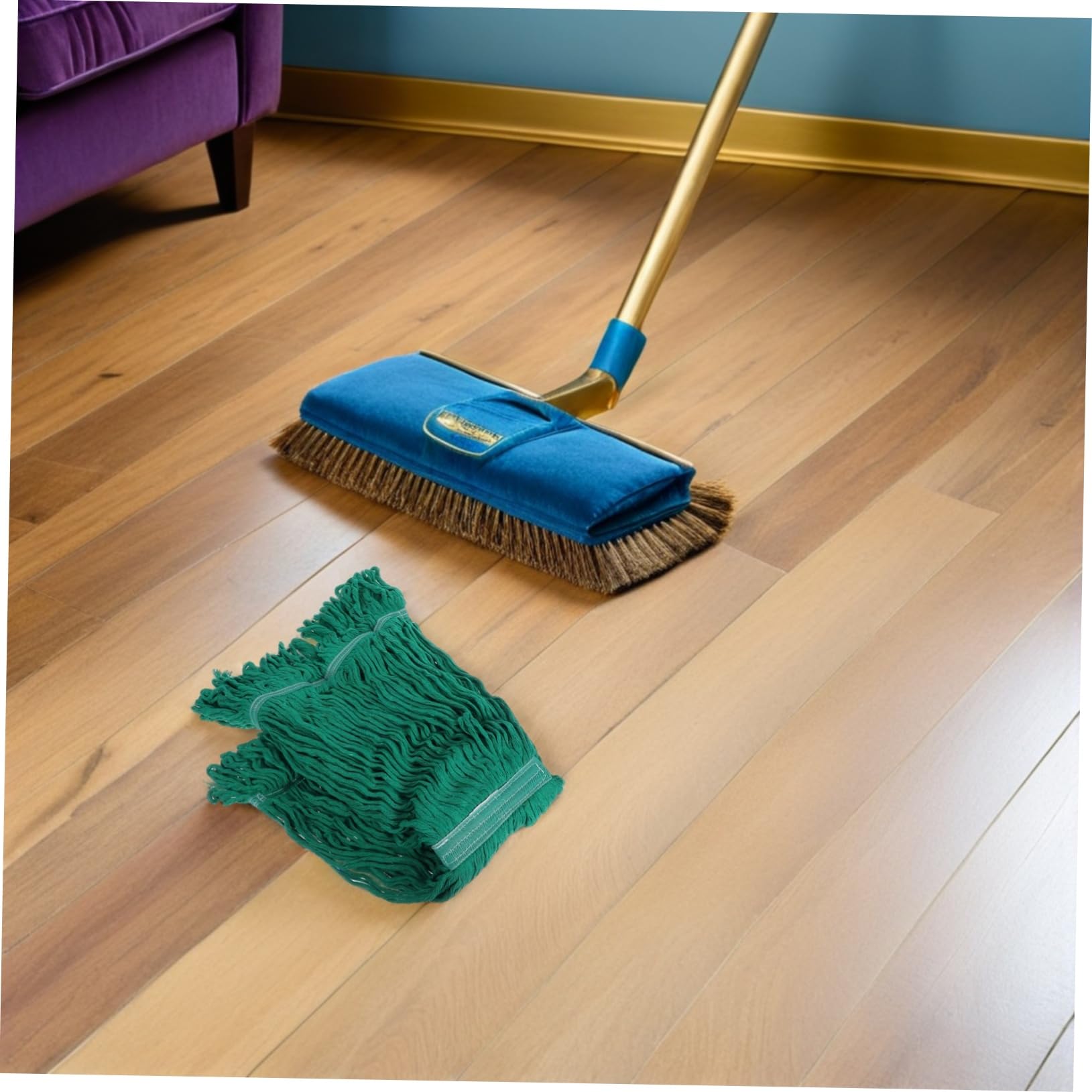 Testina di Ricambio per Mop da Pavimento 2 Pezzi, Cotone Verde | Bagno e Cucina, Lavabile e Riutilizzabile, Ricambio per Pulizia di Pavimenti
