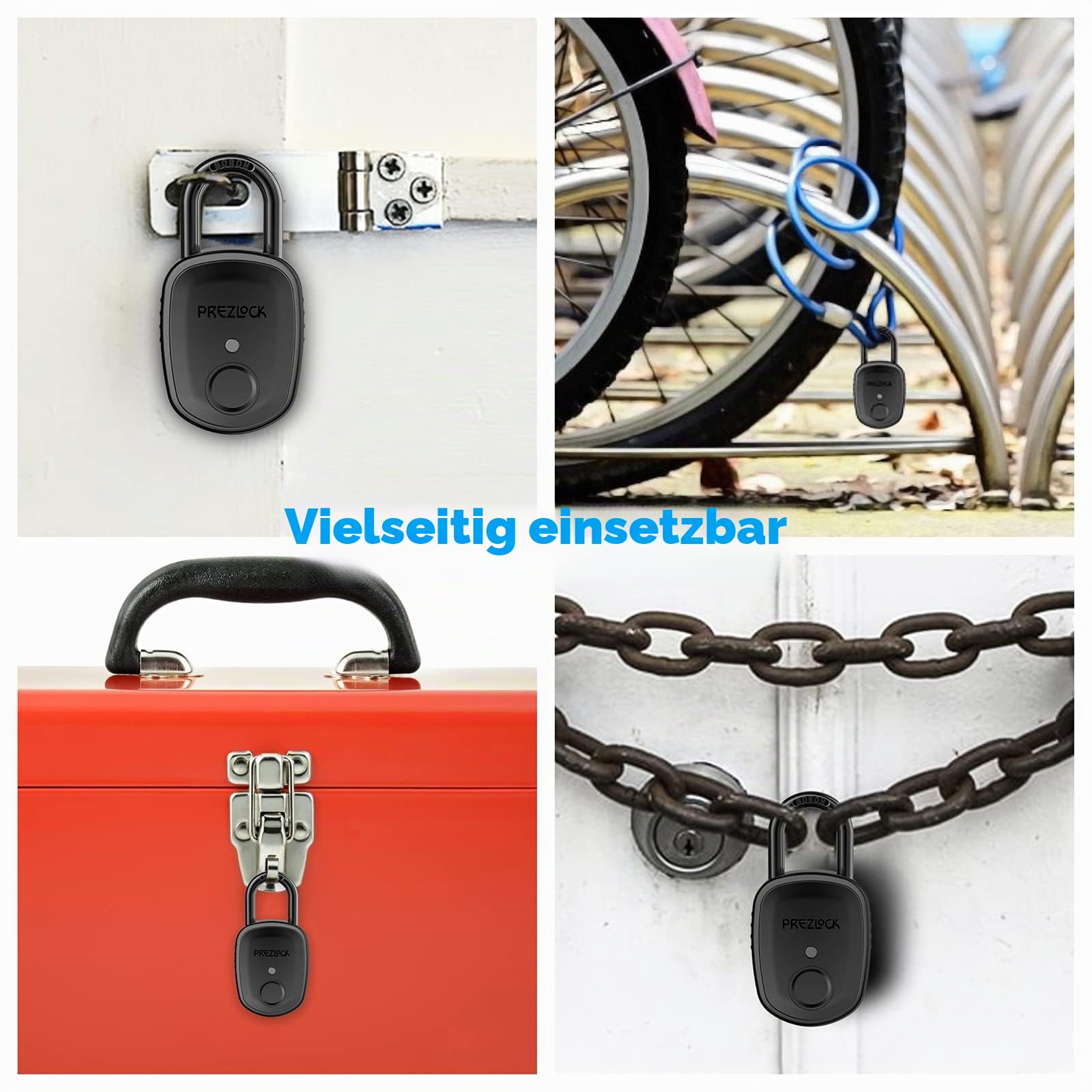 Fingerabdruck-Vorhängeschloss mit Schlüssel-Backup, 2 Schlüssel, Prezlock, geeignet für den Außenbereich und strapazierfähig, IP65 wasserdicht.