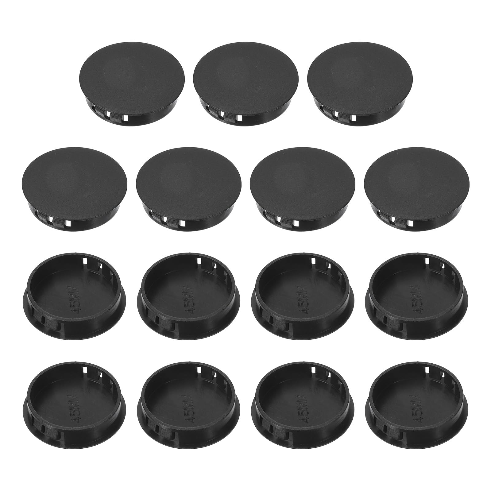 PATIKIL 45 mm/1-3/4" Plastic Hole Plugs, 15 Pack Flush Type Round Plug Snap in Hole Panel Tube Kitchen Cabinet Furniture Fencing Post Pipe Insert End Caps, Black
