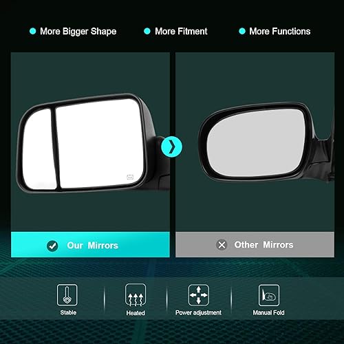 Miniatura 2 de SCITOO Compatible con espejos de remolque 2002-2008 para Dodge para Ram 1500 2003-2009 para Dodge para Ram 2500 3500 Pickup Power Climatizada para