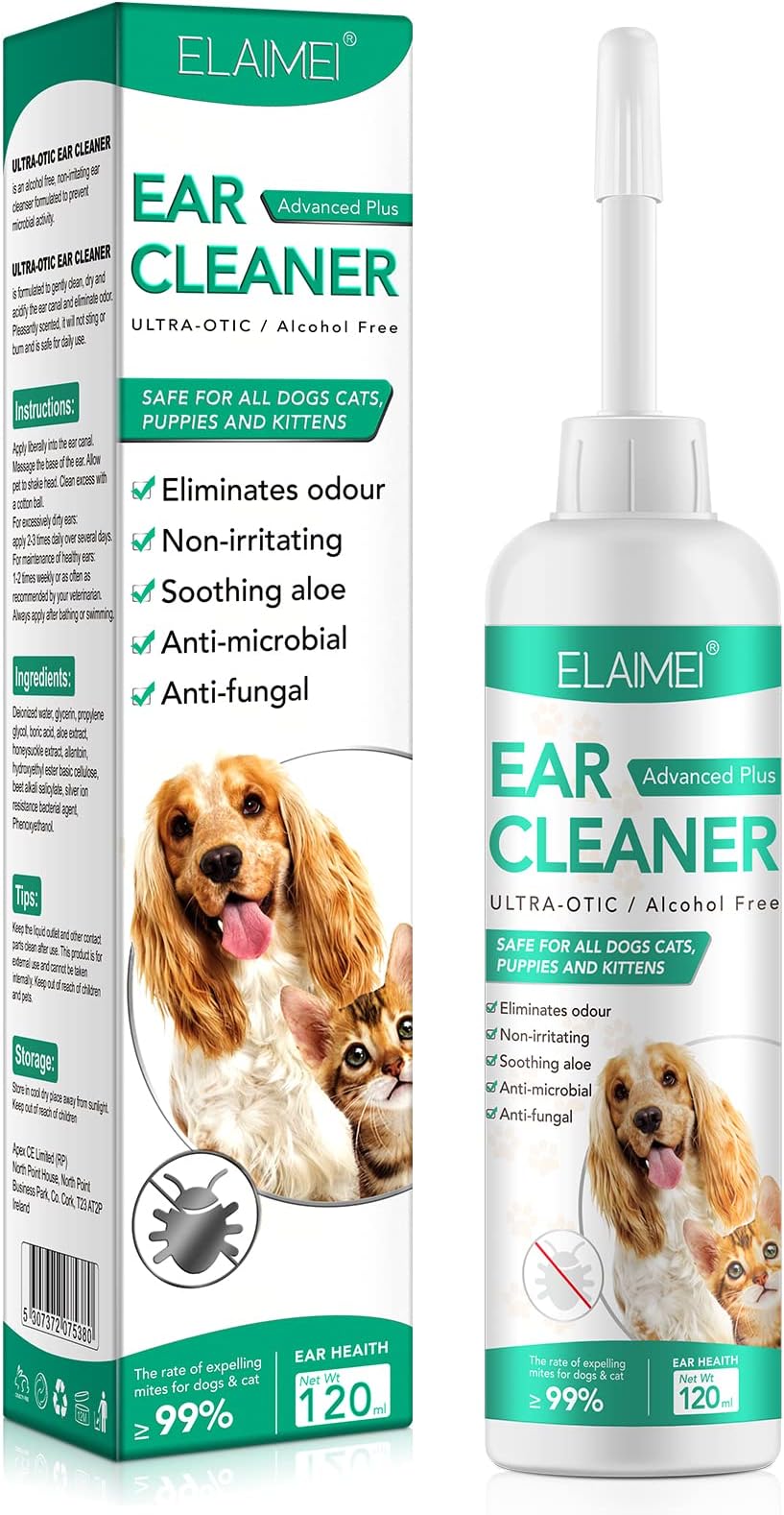 Dog Ear CleanerEar Mites Treatment for Dogs and CatsEar WipesEar Drops Wash Ear Cleaner for
