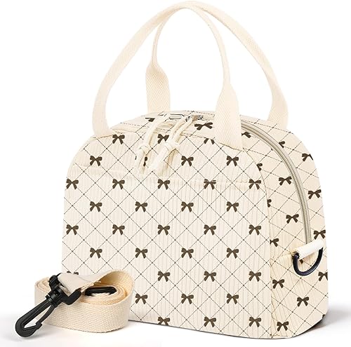 Miniatura 21 de Lonchera para mujer, lonchera con diseño floral, bonita lonchera aislada de pana con correa para el hombro para mujeres adultas, para el trabajo,