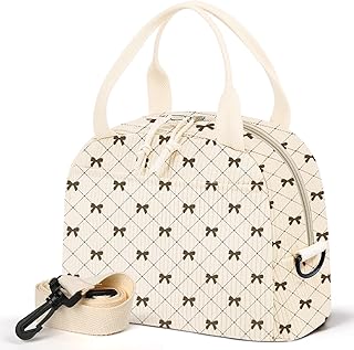 Lunch Box for Women,Bow Lunch Bag Cute Corduroy Insulated Lunch Box With Shoulder Strap for Adult Womens for Work Picnic (bow tie)