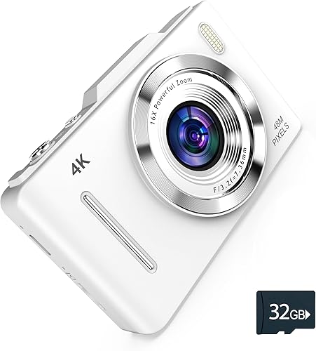 Cámara digital 4K - Fotos de 48 MP, tarjeta SD de 32 GB y cordón incluidos, cámaras para fotografía, cámara de vlogging, cámara de película, mini