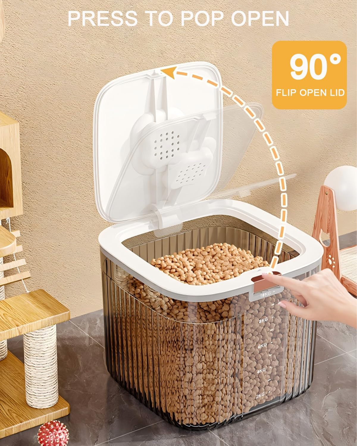 Dog Food Storage Container Set of 2 20lbs & 10lbs Pet Cat Treat Storage Containers with Lid Transparent Body Keep Fresh BPA Free