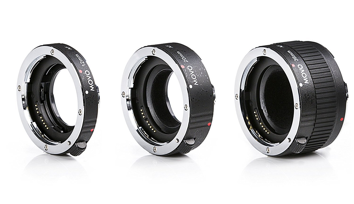 Movo MT-O68 3-Piece AF Chrome Macro Extension Tube Set for Olympus Evolt Four Thirds Mount DSLR Camera with 12mm, 20mm, & 36mm Tubes