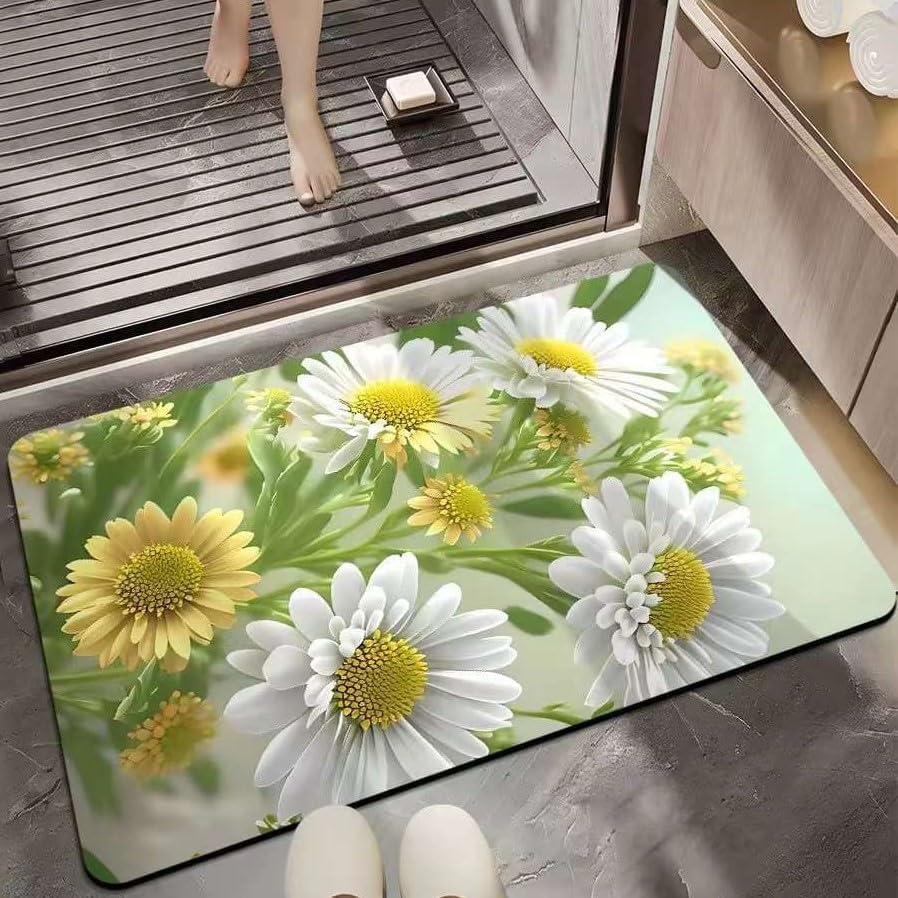 Image of Bathroom Mat,Door mat Door Mat, Rubber Non-Slip Quick Dry Rugs Fit Under Door Super Absorbent Thin Fashion Washable Oval Floor Bath Mat (Mult- Pack of 1)
