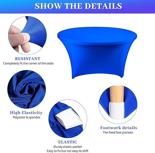 Miniatura 2 de SSYAQRA Paquete de 4 manteles de elastano negro de 60 pulgadas, manteles redondos elásticos de 5 pies para bodas y fiestas