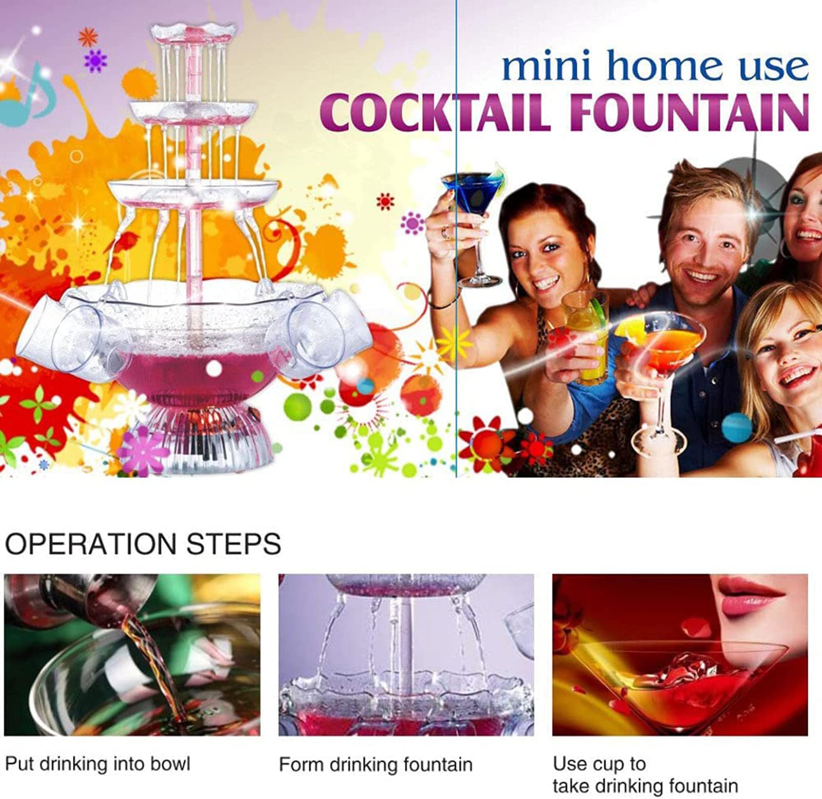 Fontana Per Feste LJXiioo A 3 Livelli Con Luci LED - Capacità 8 Galloni - Foto 7