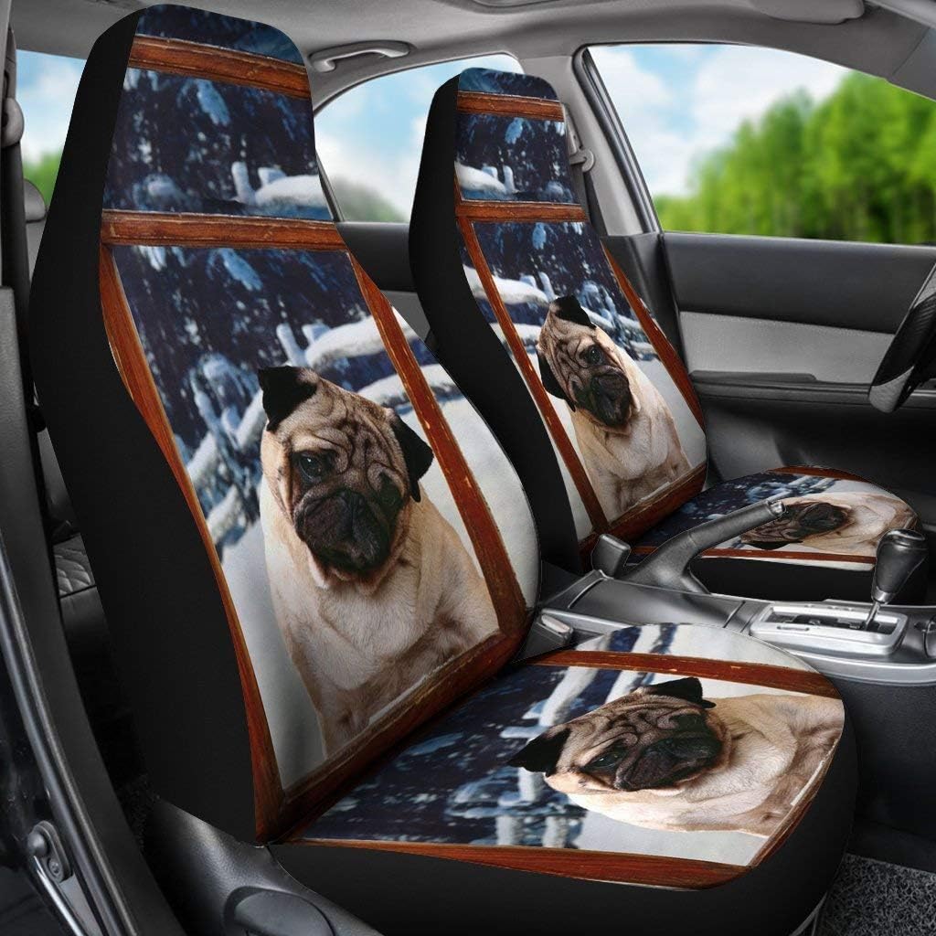 Pug Dog with Window Print Car Seat Covers