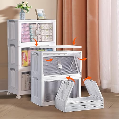 Miniatura 3 de MOPUP Contenedores de almacenamiento plegables de 128 galones, contenedores de almacenamiento apilables con tapas, caja organizadora plegable con