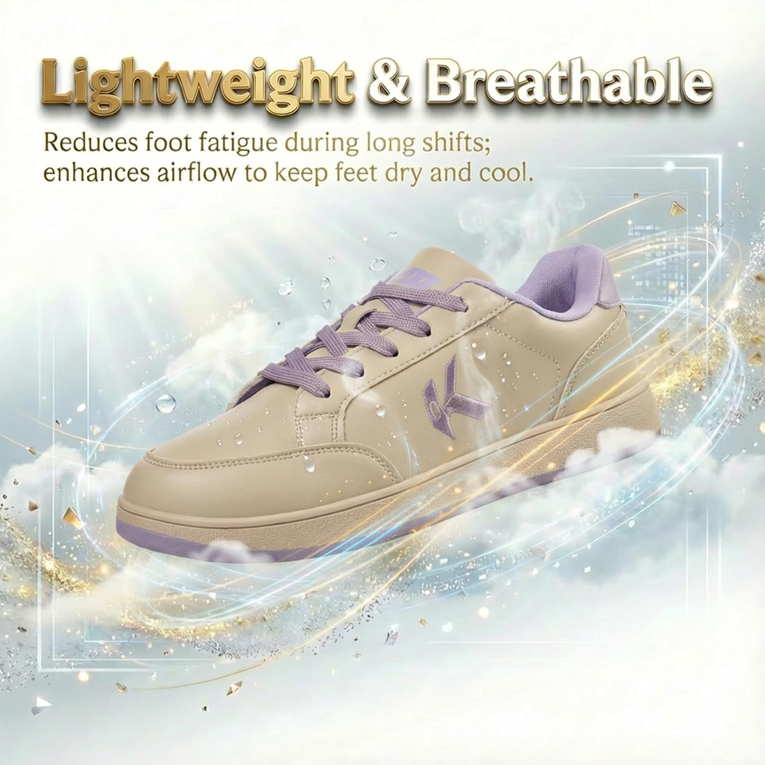 Women's Non Slip Water Resistant Casual Walking Work Sneakers Lightweight Comfortable Slip Resistant Shoes for Food Service Kitchen Nurse Restaurant Chefs - Image 5