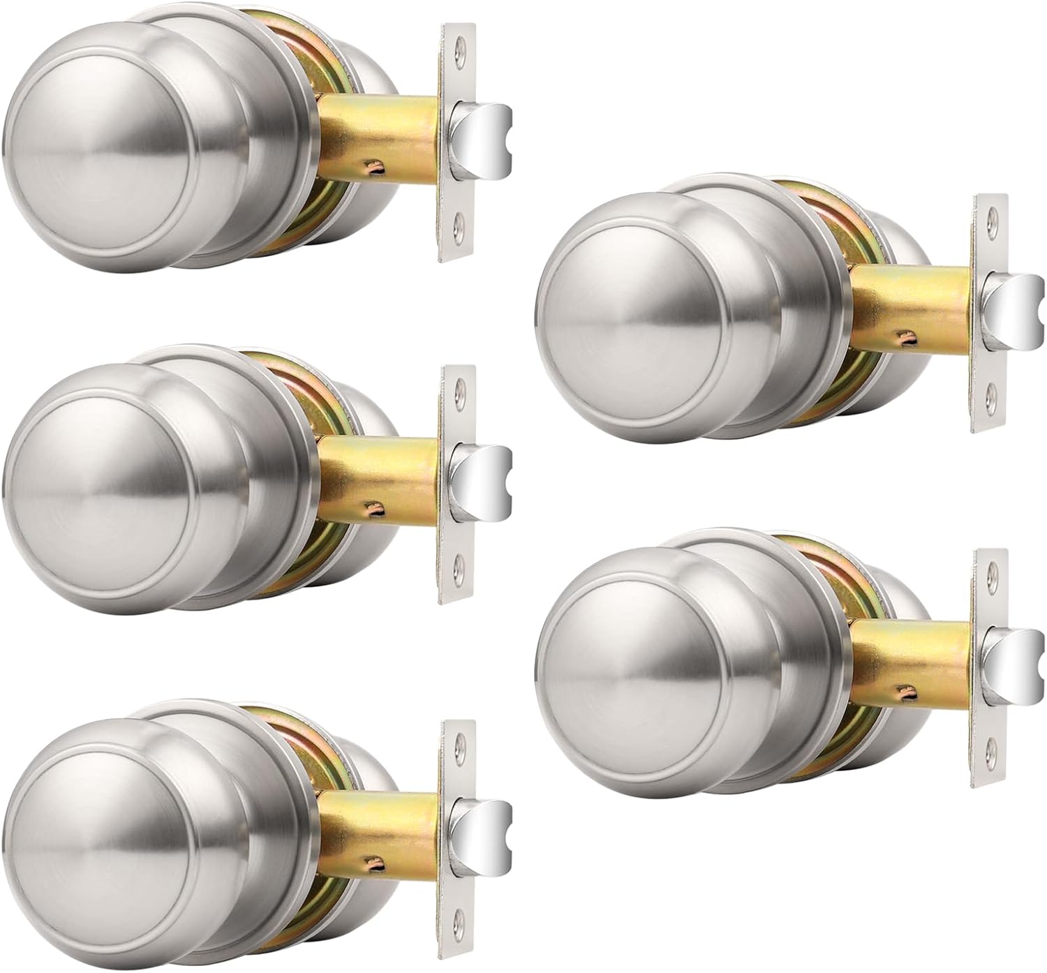 Probrico Interior Closet Door Knob, Brushed Nickel Door Knobs for Interior Doors, Hallway Passage Door Knob with Round Ball Knob, 5 Pack