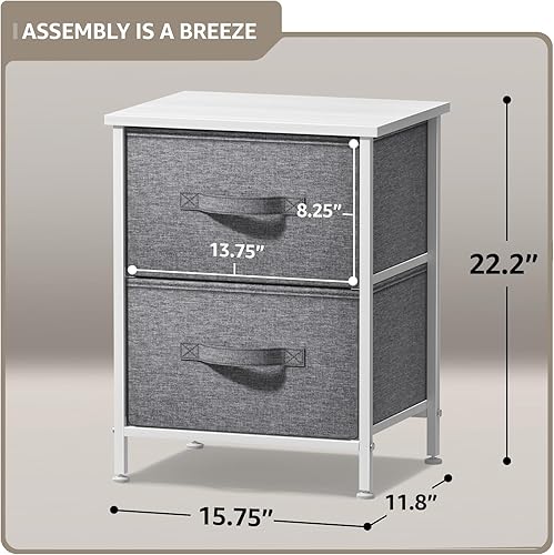 Miniatura 3 de Sorbus - Mesita de noche con 2 cajones - Mesita de noche y mesa lateral para el hogar, accesorios de dormitorio, oficina, dormitorio universitario,