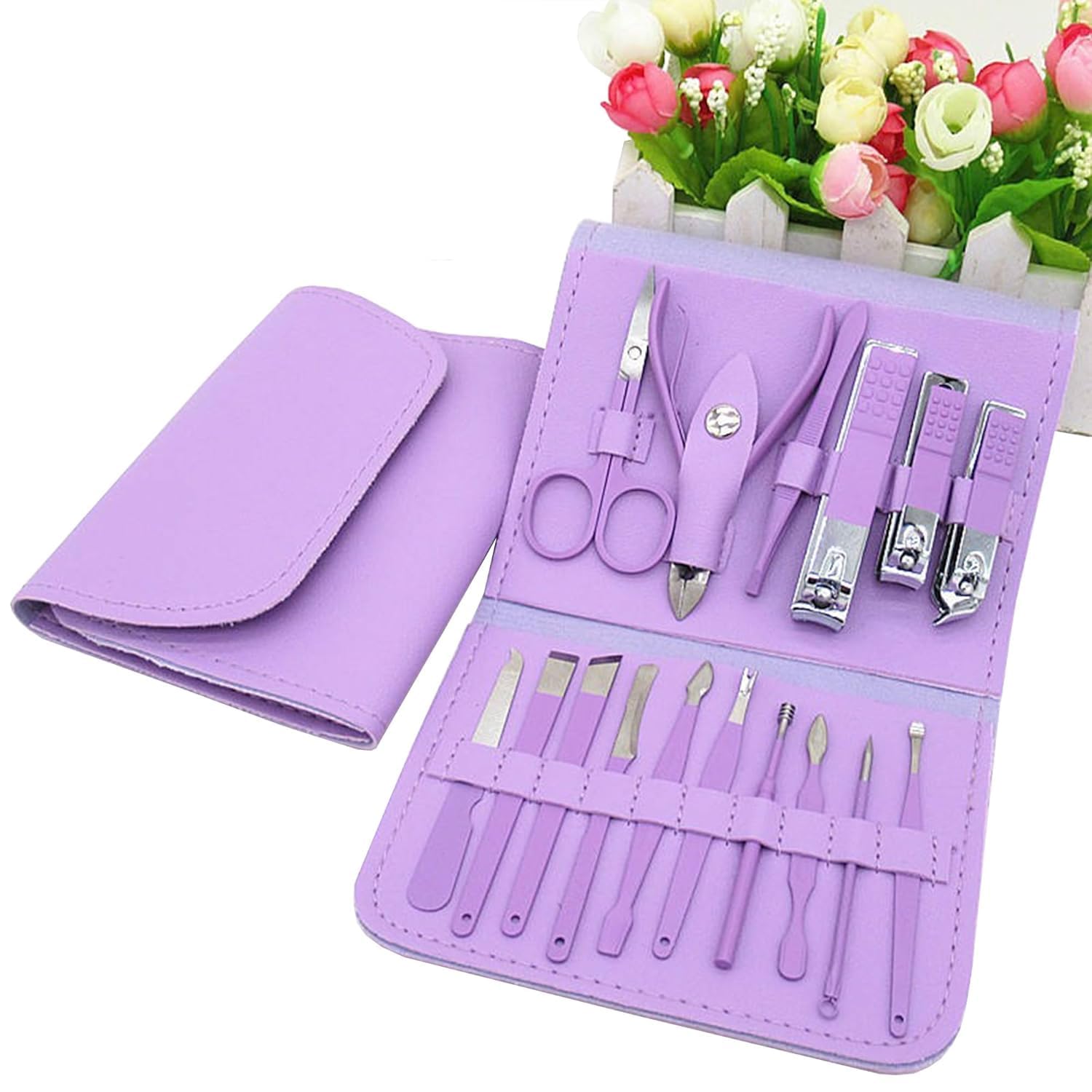 Nail Clippers Tools Set, 16 in 1 Professional Manicure Pedicure Kit for Women Men, Stainless Steel Nail Clippers and Grooming Kit with Travel Case (Purple)-image-40