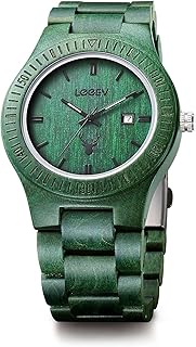 Wooden Watches, Uwood Series Zebra Sandalwood Japanese Quartz Analog Watch for Men with Calendar Unisex Wristwatch