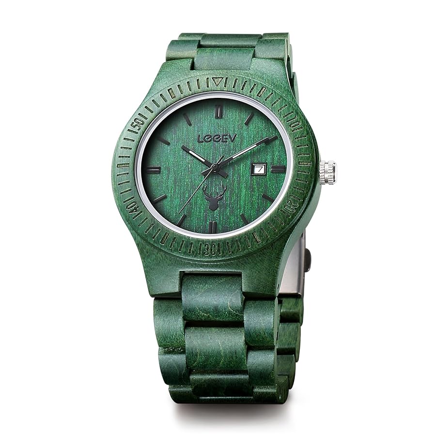 木製アナログ腕時計 緑 【公式通販】