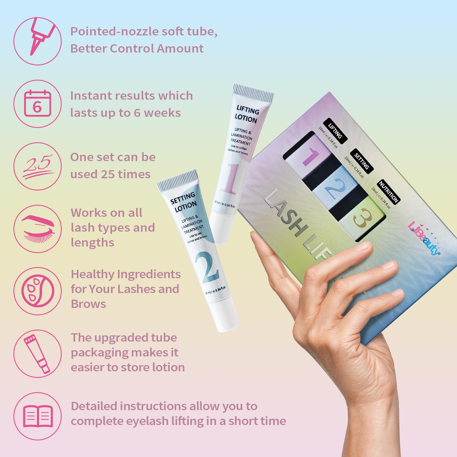 Libeauty Lifting Pestañas, 10ml Kit Lifting de Pestañas, Laminado de Cejas Kit Profesional, Diseño Tubular, Control Preciso de la Cantidad de Emulsión, Fácil De Almacenar, Kit de Laminación de Cejas
