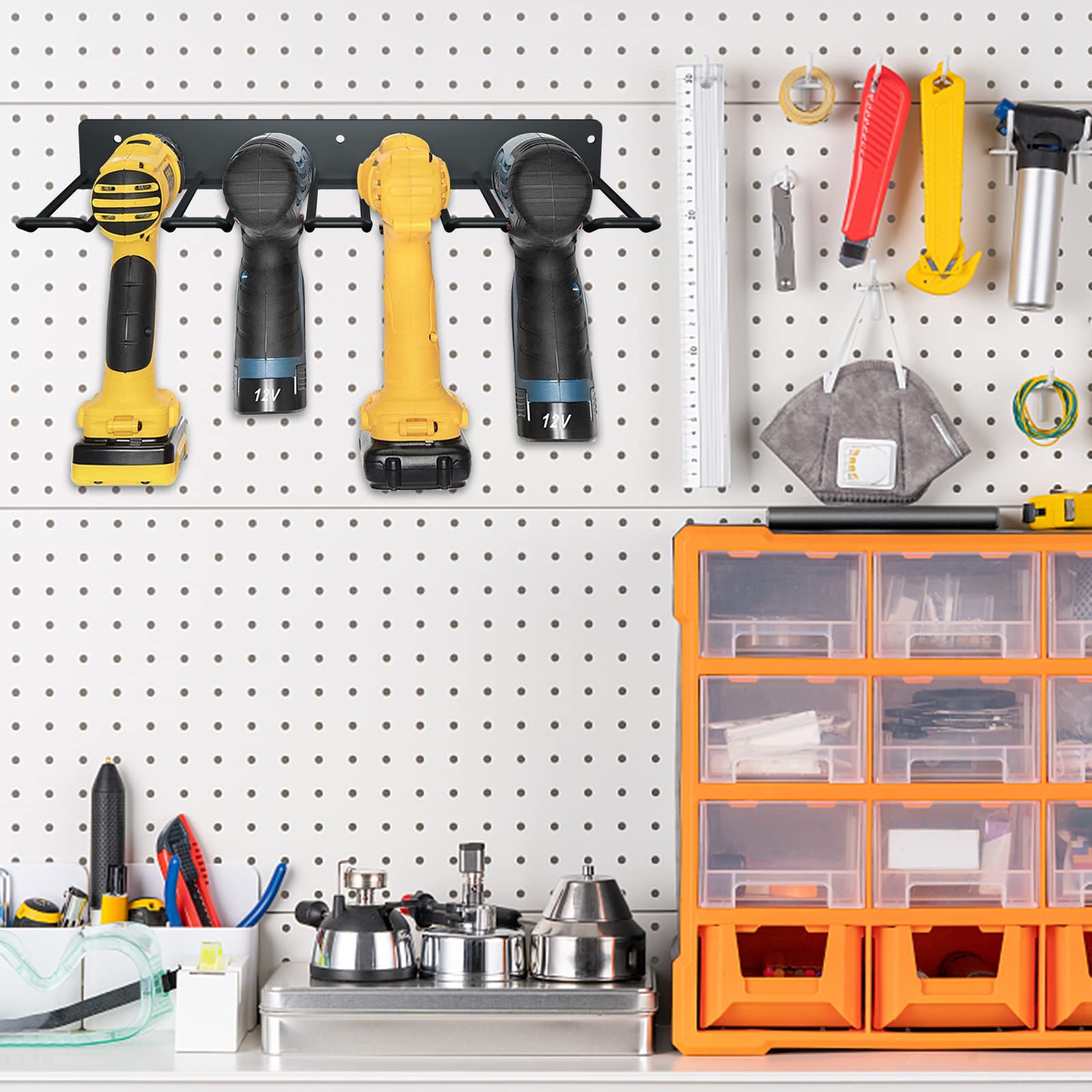 Lot de 2 organiseurs d'outils électriques | Support mural de rangement pour outils électriques et portatifs | Organisateurs d'outils et de rangement en métal pour garage, entrepôt, abri de jardin
