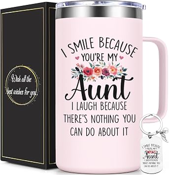Lifecapido Aunt Gifts, 20oz Stainless Steel Coffee Mug with Keychain | Gift-Ready Package, Ideal Birthday & Christmas Gift for Aunt. Double-Wall Vacuum Insulation Keeps Drinks Hot 10h & Cold 4h