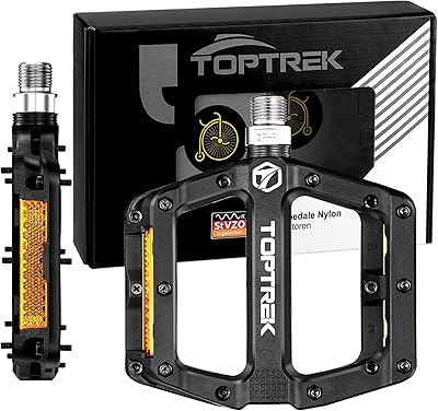 toptrek Fahrradpedale mit StVZO Reflektoren, Pedale Fahrrad Nylon Composite Flatpedale, 3 Bearing rutschfest MTB Pedale, 9/16 Zoll Fahrrad Pedalen Set für Rennrad/Mountainbike/Trekking/E-Bike