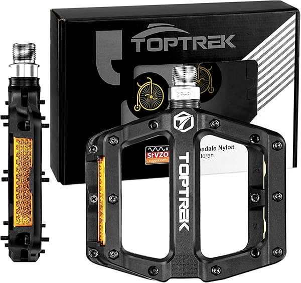 toptrek Fahrradpedale mit StVZO Reflektoren, Pedale Fahrrad Nylon Composite Flatpedale, 3 Bearing rutschfest MTB Pedale, 9/16 Zoll Fahrrad Pedalen Set für Rennrad/Mountainbike/Trekking/E-Bike