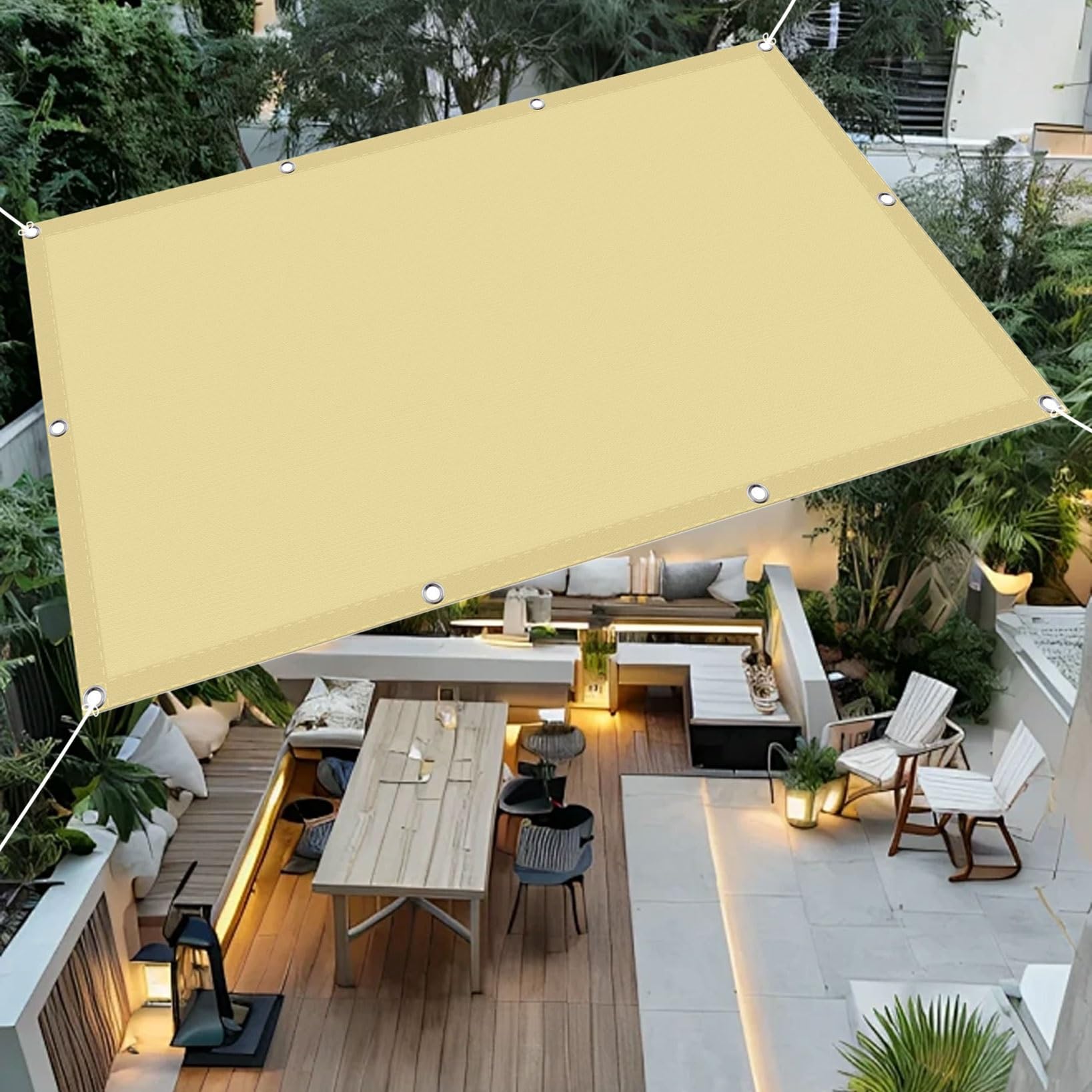Vela de sombra contra el calor en patios pequeños de 120x150 cm rectos