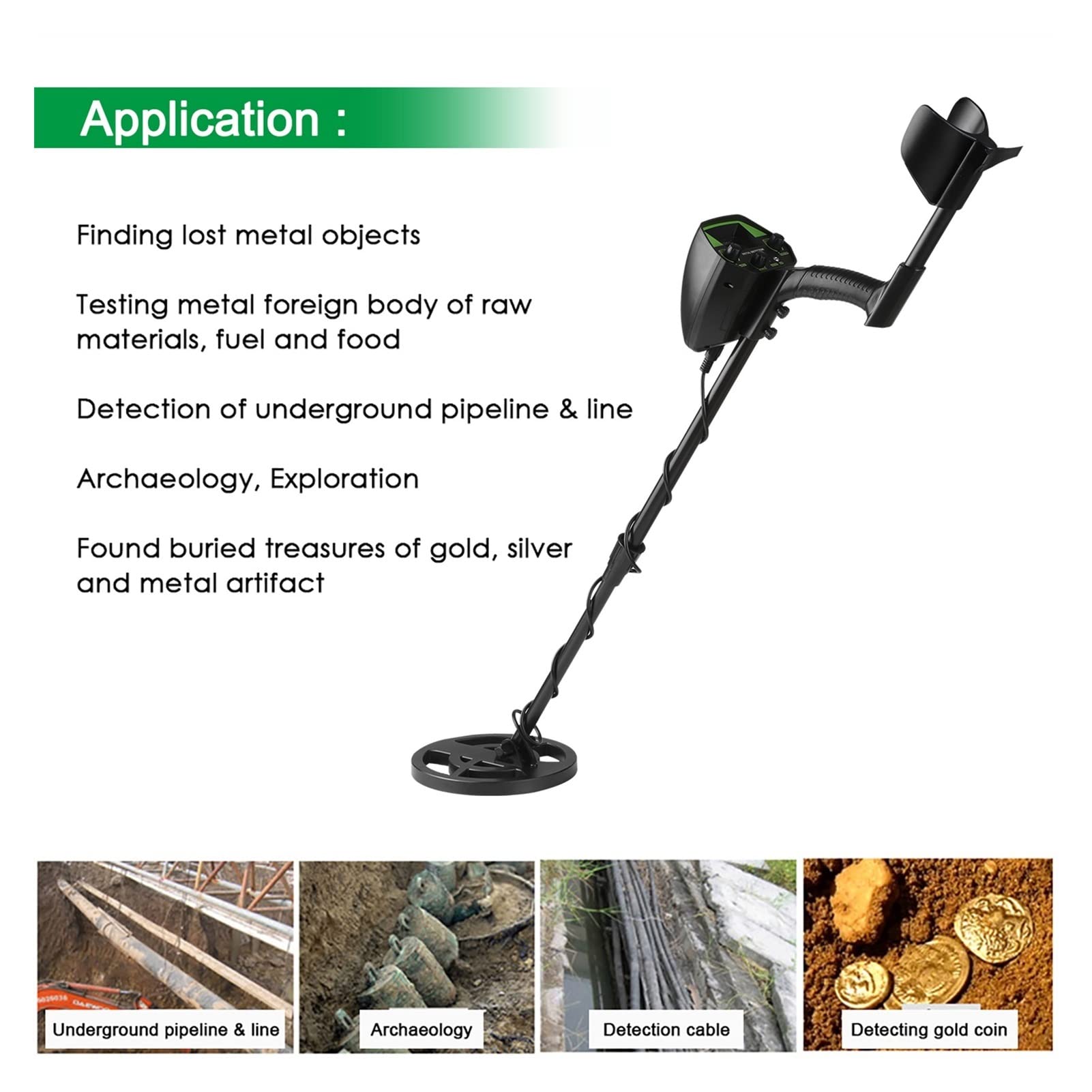Wykrywacz metalu, Podziemny Wykrywacz metali Wykrywacz metali Finder Złoty Treasure Hunter Portable Instrument Gold Digger wykrywania metali, Detektory metali przemysłowych,(Add Headphone Shovel)