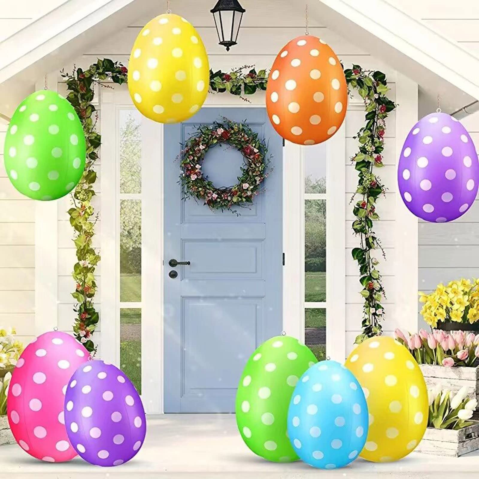 6 Pcs Inflatable Easter Eggs Decorations 16 Inch Easter Inflatables PVC Colorful Eggs Indoor Outdoor Decoration Large Blow Up Easter Yard Ornaments for Holiday Party Yard Garden Party
