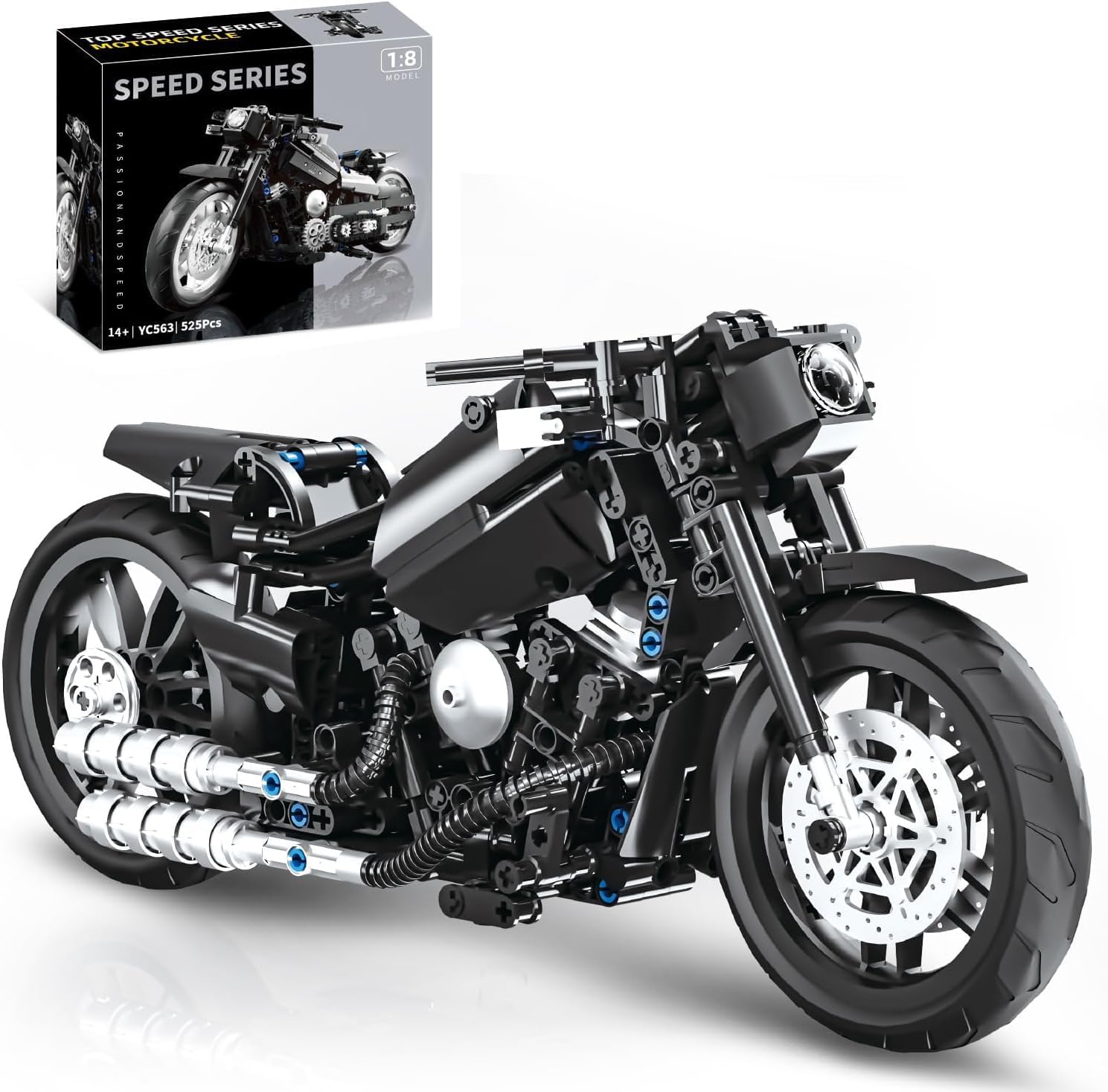 OQMI 1：8 Motorcycle Building Set for Adults, Technic Car Building Blocks for Adults, Build A Model Motorcycle, Collectible Toy for 14 15 16+ Years Old Boys, Teenage Boys Gifts on Birthday (563PCS)