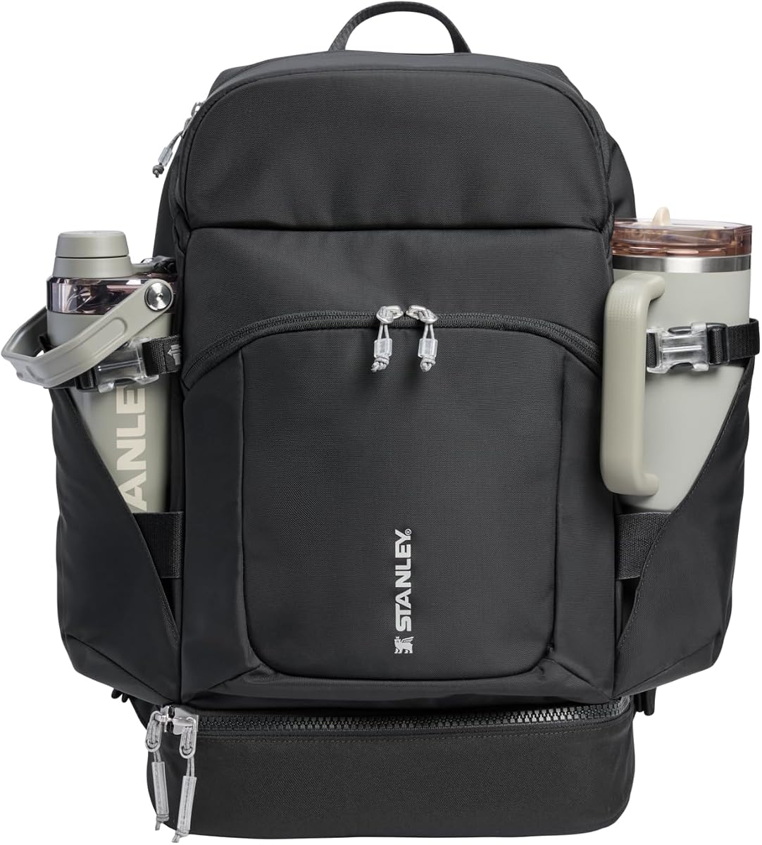 STANLEY Vitalize Backpack | Gym, Work & Travel Bag with Laptop Sleeve | Expandable Bottom Compartment | Tumbler & Water Bottle Pockets | Durable Recycled Fabric | Black