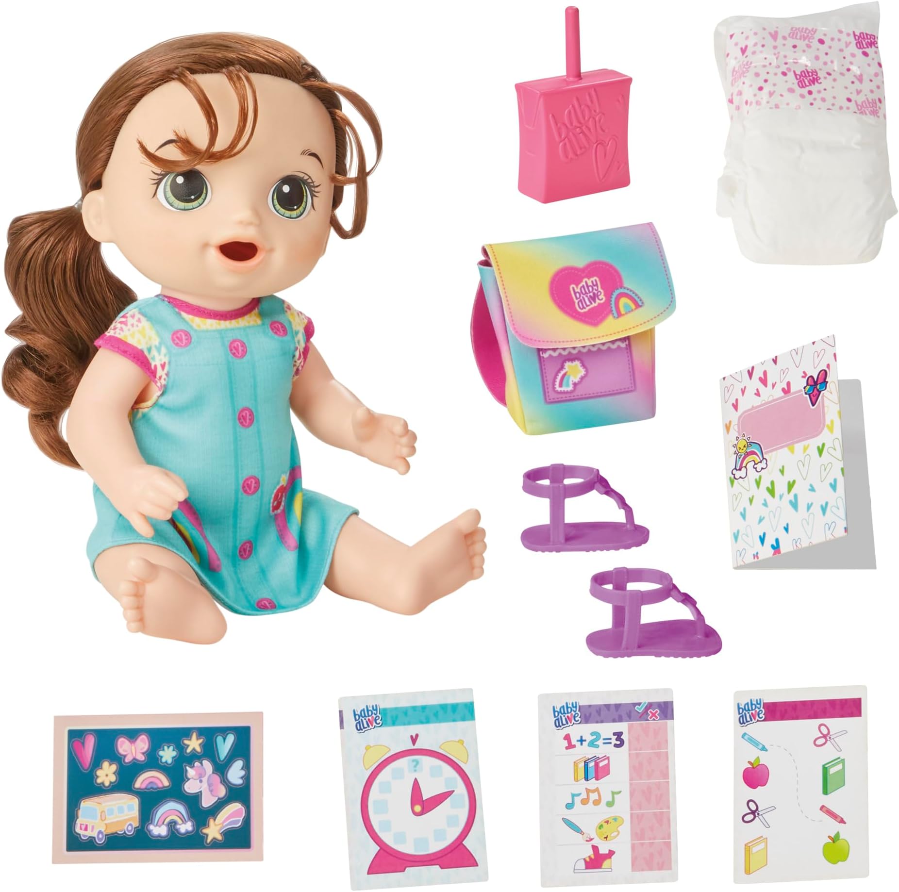 Time for School Baby Doll Set, 12 Inch, Back to School Toys for Girls & Boys, Brown Hair, Preschool Gifts for Kids, Ages 3+ (Amazon Exclusive)