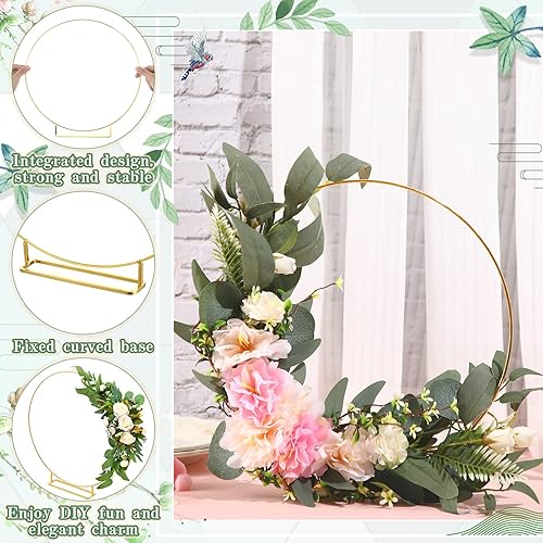 Miniatura 3 de Qunclay 15 piezas de centro de mesa de aro floral de metal de 12 pulgadas con soporte, centros de mesa redondos dorados, anillos de corona de metal