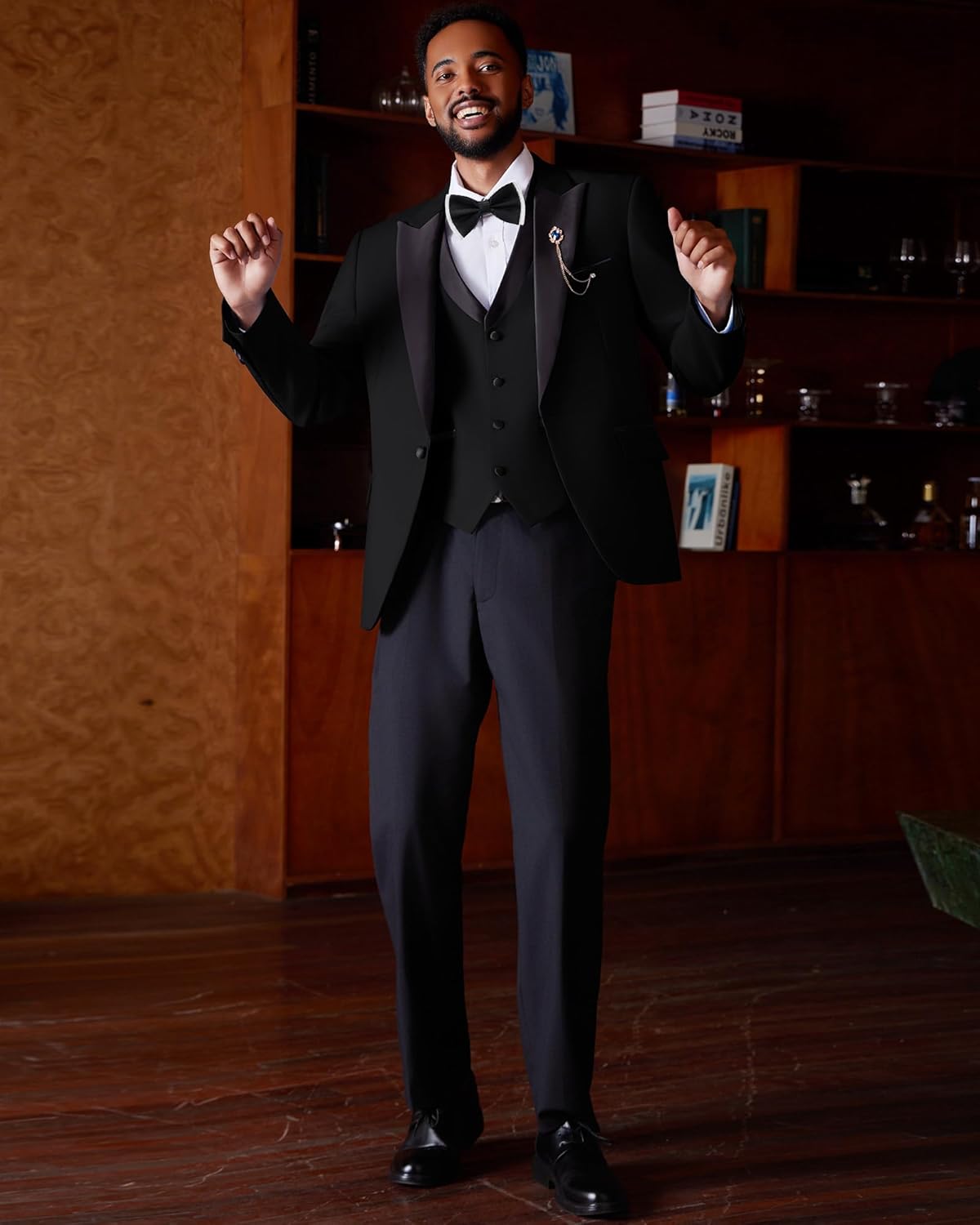 MAGE MALE Mens Suit Slim Fit 3 Piece Tuxedo Suits One Button Wedding Prom Party Dinner Blazer Vest Black Pants Set - Image 6