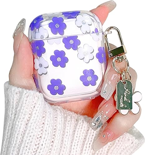 Lovmooful Funda compatible con AirPods, bonita funda transparente floral con bonito diseño de cadena de flores para mujeres y niñas, funda