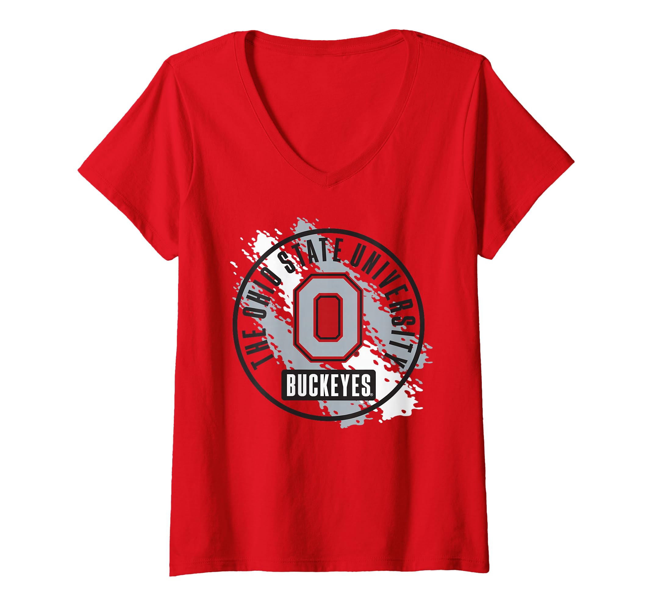 Womens Ohio State Buckeyes Retro Paint Red Officially Licensed V-Neck T-Shirt