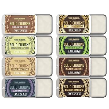 Viking Revolution Solid Cologne Set - 0.5 oz (8 Pack) | Includes Sandalwood, Vetiver, Sweet Tobacco, Clary Sage & More - Travel Wax Colognes - Great Gift Set for Men