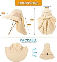 Vista 7 de Sombrero de mujer con protección UV, plegable, impermeable, de ala ancha, tipo cubo, con solapa para el cuello para verano, playa, pesca, senderismo
