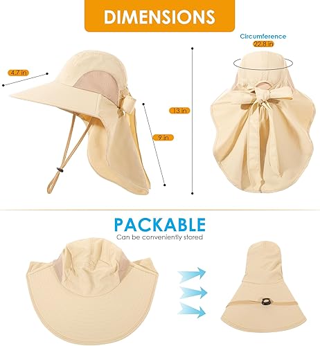 Miniatura 7 de Sombrero de sol para mujer, protección UV, plegable, impermeable, de ala ancha, con solapa para el cuello, para verano, playa, pesca, senderismo