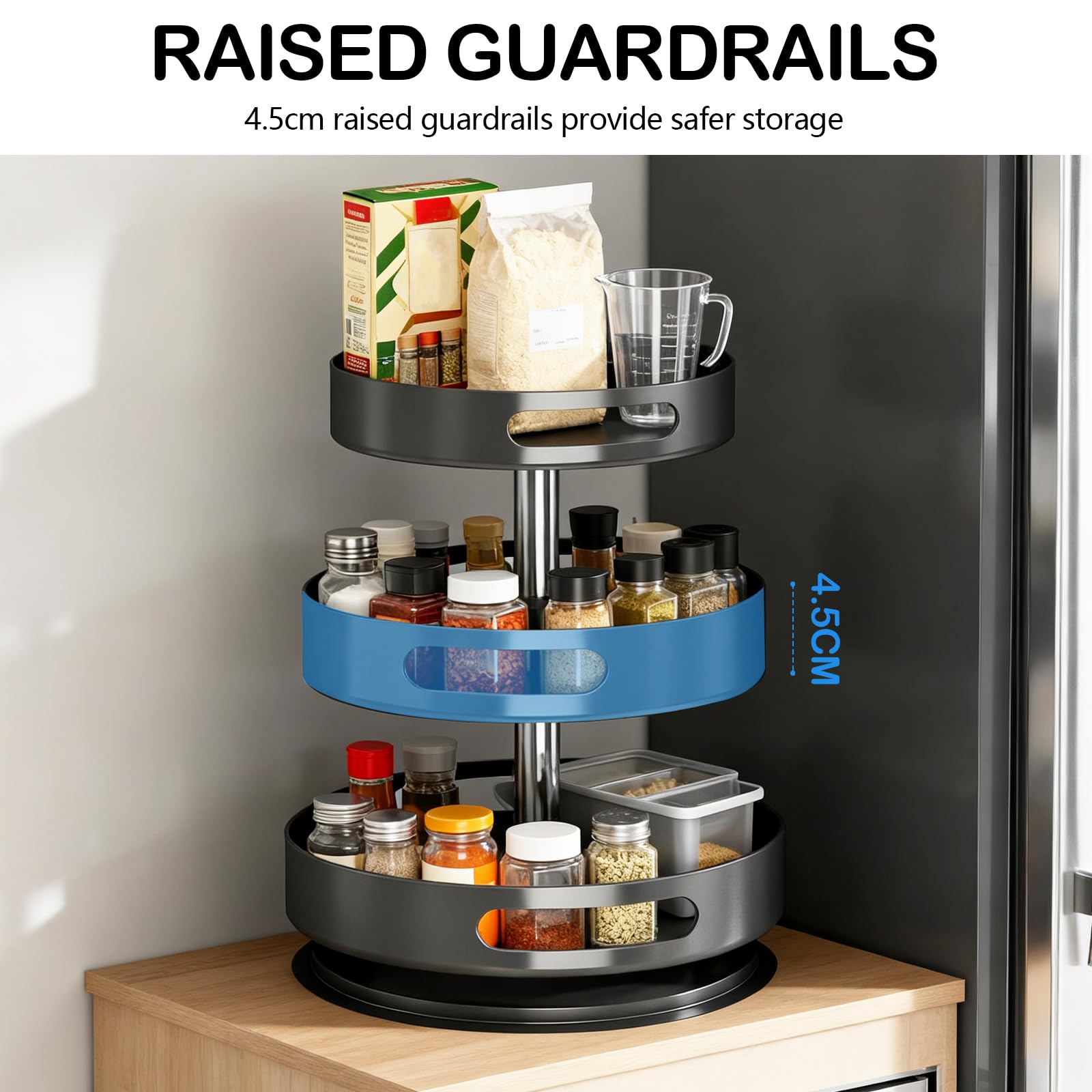 Portaspezie Girevole a 3 Livelli, Organizzatore Spezie in Metallo Lazy Susan per Armadietti, Porta Spezie Girevole per Cucina, Organizer Regolabile in Altezza per Cosmetici Bagno