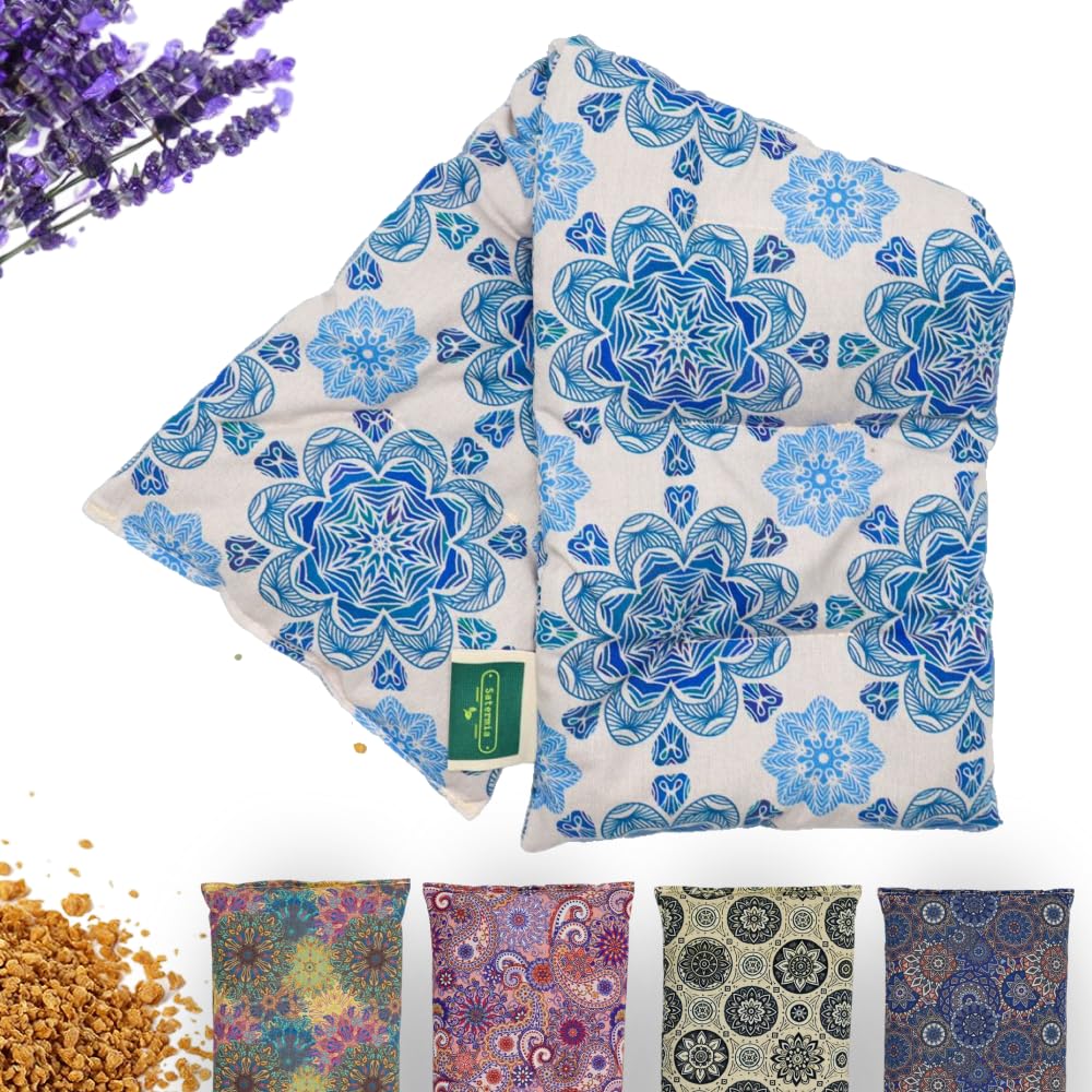 Saco Semillas Microondas - 50x15cm Semillas y Lavanda, 100% Algodón - Saco de Semillas para Microondas - Bolsa térmica Calor y Frío - Estampado Mandala (Mandala Oceánico)