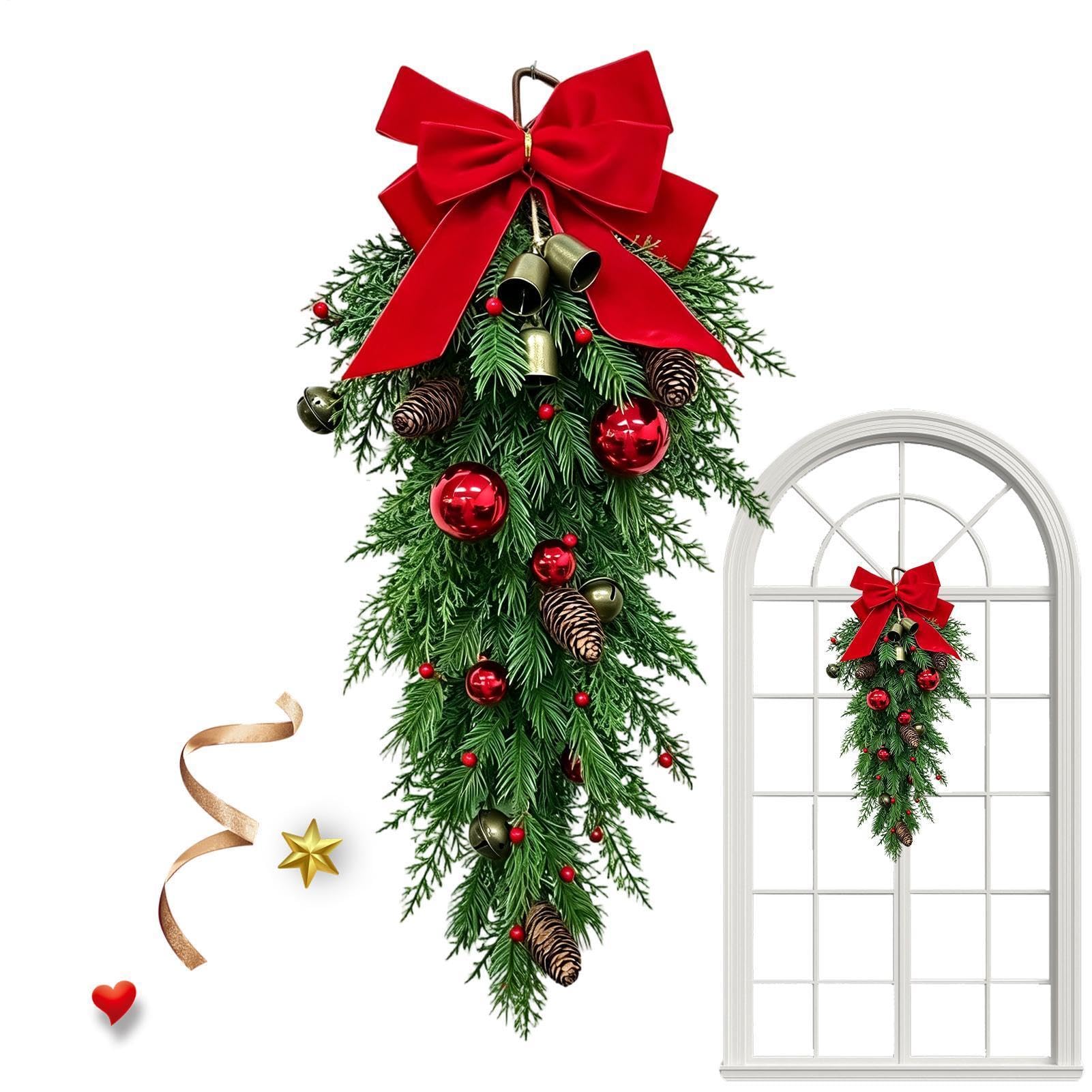 Corona di Natale per porta 68 cm aghi di pino e decorazioni realistiche