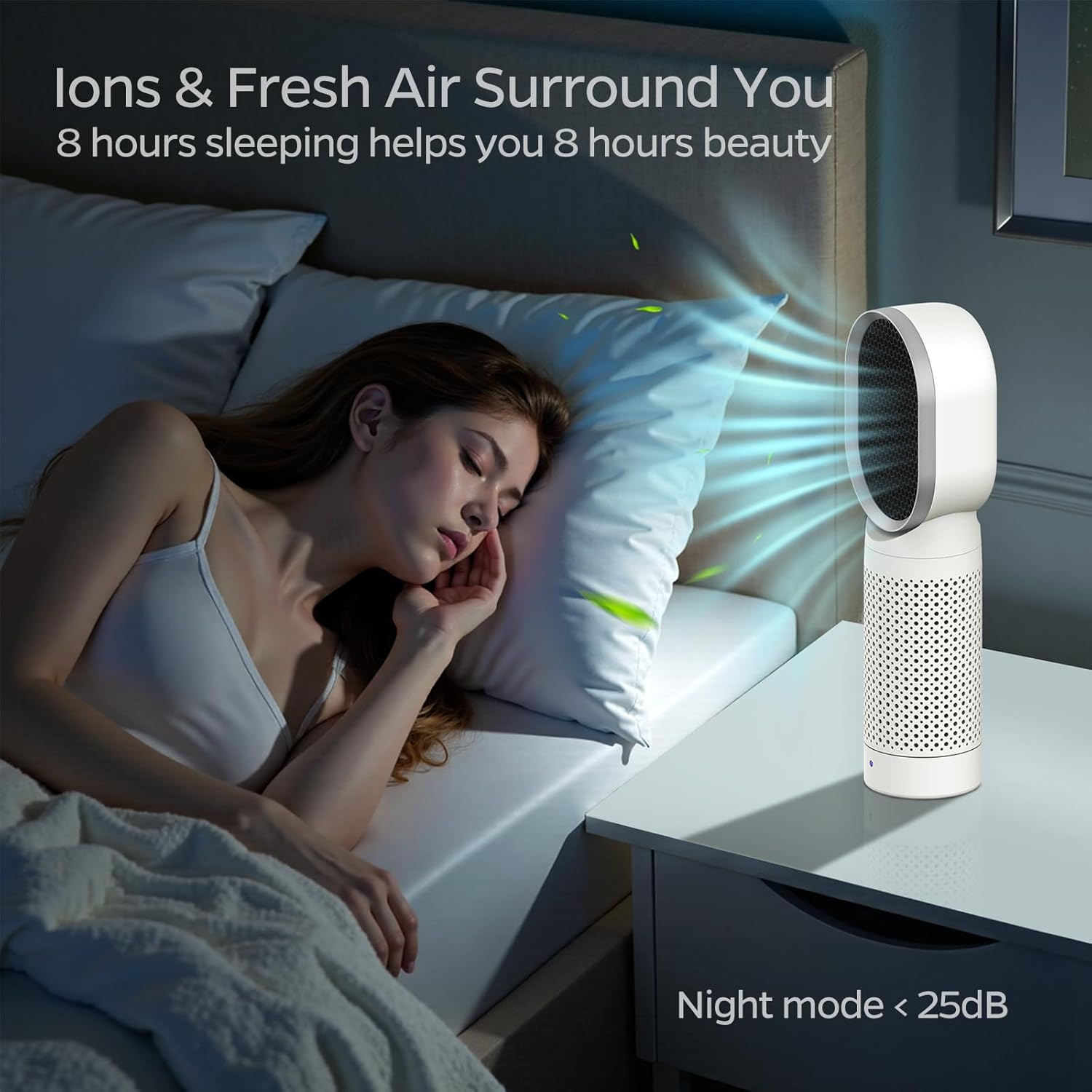 QUEENTY Desktop Air Purifier for office With H13 HEPA Filter,Ionizer,Face to Face Outlet and Oscillating Air Blowing to Help You Breathing Fresh Air and Negative Ion for bedroom, for small room - Image 5