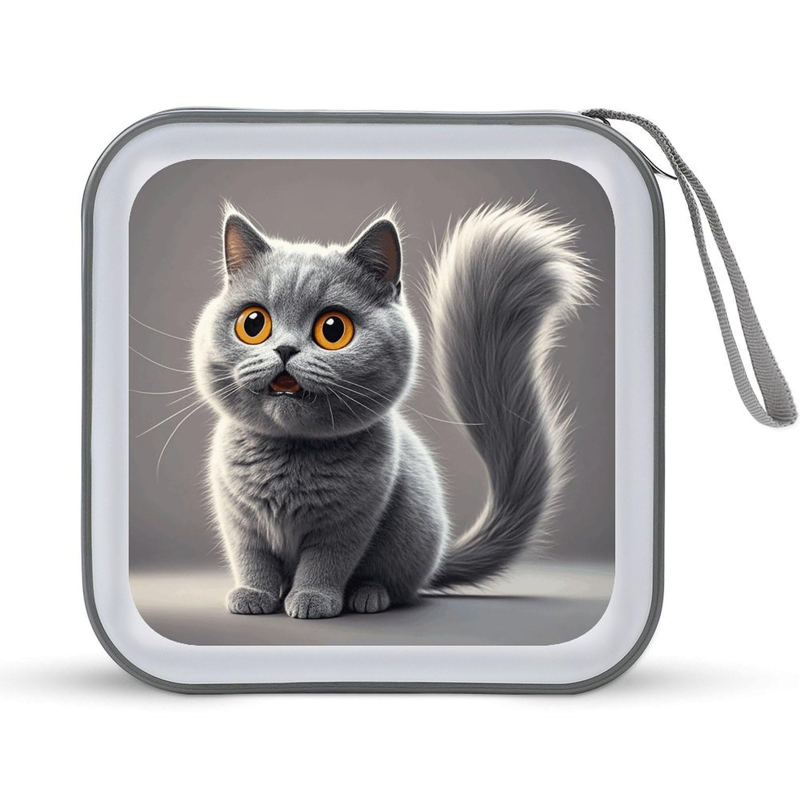 FekiLoot - 40 Capacity Grey Cats CD Case Hard Plastic DVD Holder Car DVD Storage Folder Portable Zipper Organizer