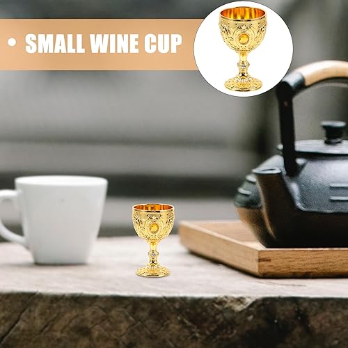 Miniatura 8 de Cabilock Copa medieval de cáliz vintage, copa de vidrio de chupito de latón dorado de 1.0 fl oz, copa de comunión, copa de cóctel para el hogar,