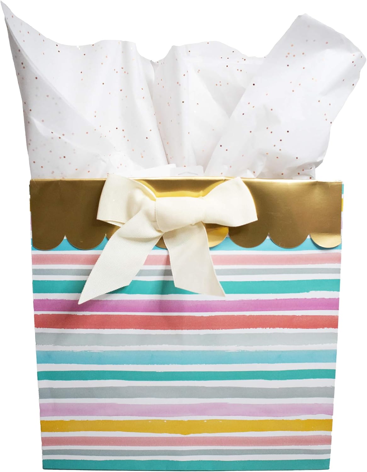 Made in USA 50-Sheet Gemstone Glitter Gift Tissue Paper Pack, 20" X 30" (Rose Gold on White)